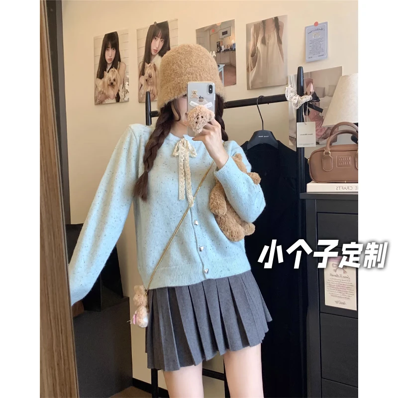 150小矮个子温柔长袖针织开衫女秋冬季软糯绑带上衣宽松甜美毛衣