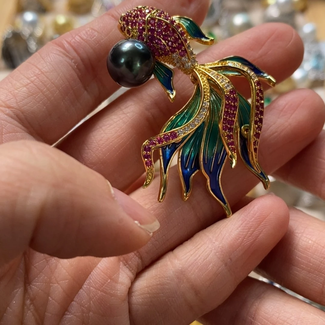 海水珍珠胸针合金