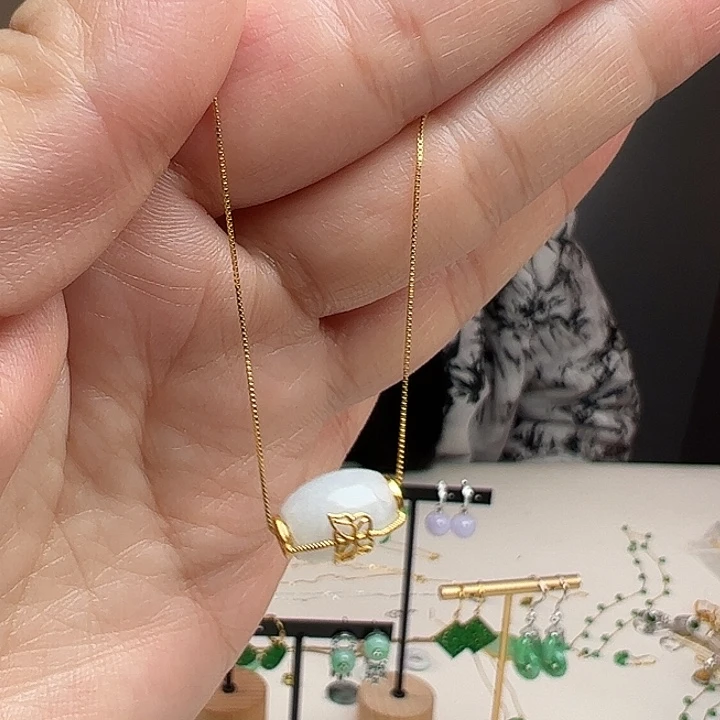 翡翠银S925镶嵌耳饰天然翡翠项链