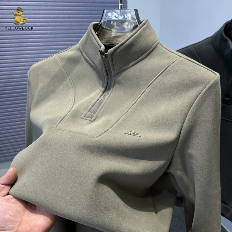 奥粒绒一体绒加绒加厚卫衣男秋冬款男装半高领拉链套头长袖恤潮