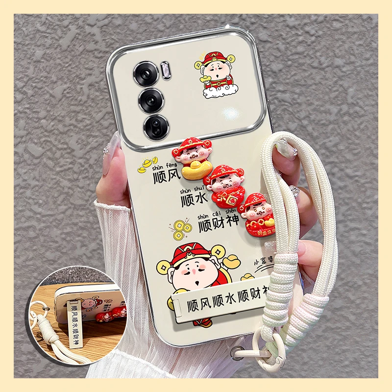 适用【oppoReno12/pro】手机壳财神公仔大视窗支架女软壳防摔卡通