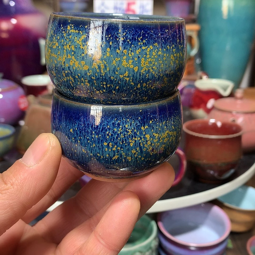 杯小***园纯手工手签款星空蓝杯子