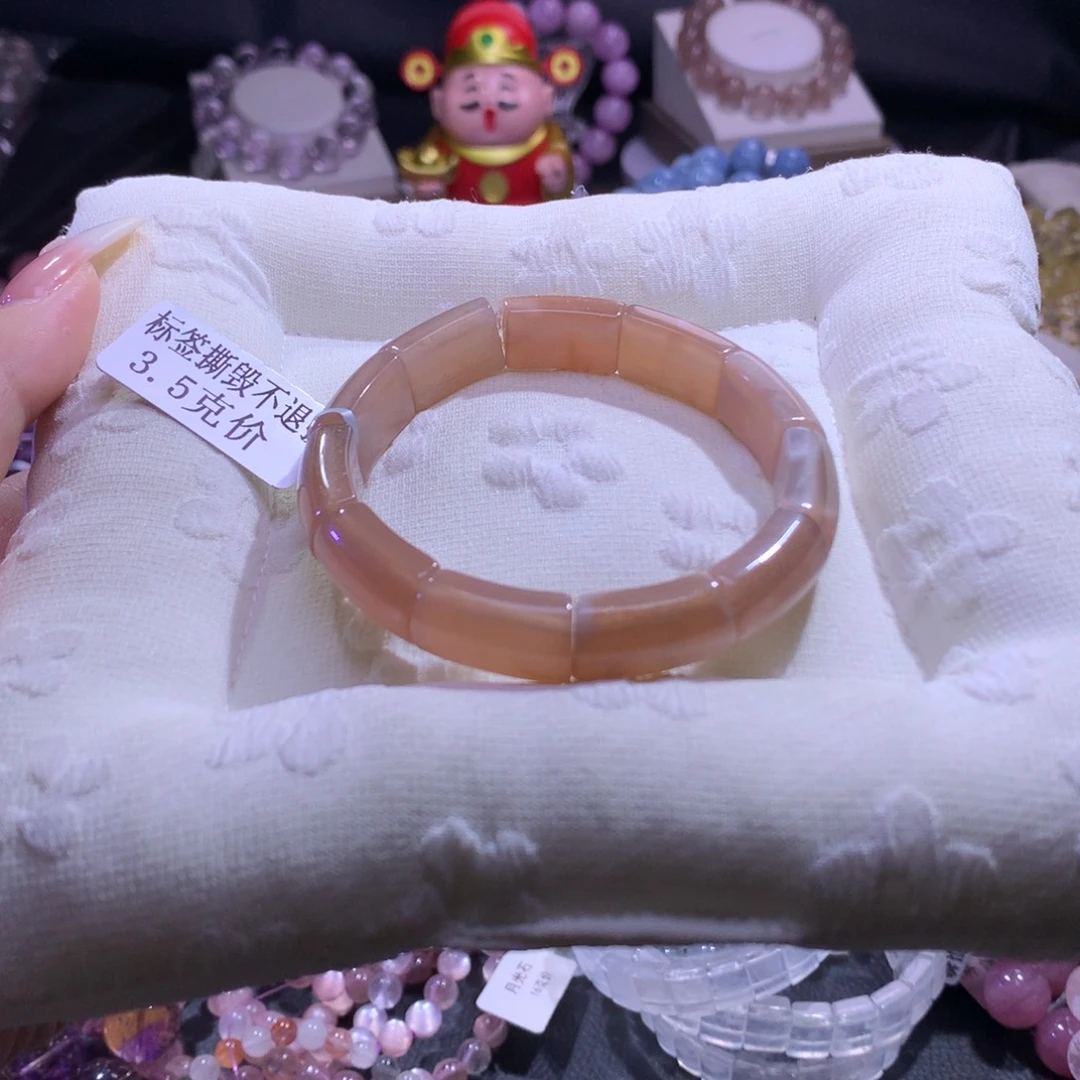 水晶手串银S925镶嵌奶茶月手牌