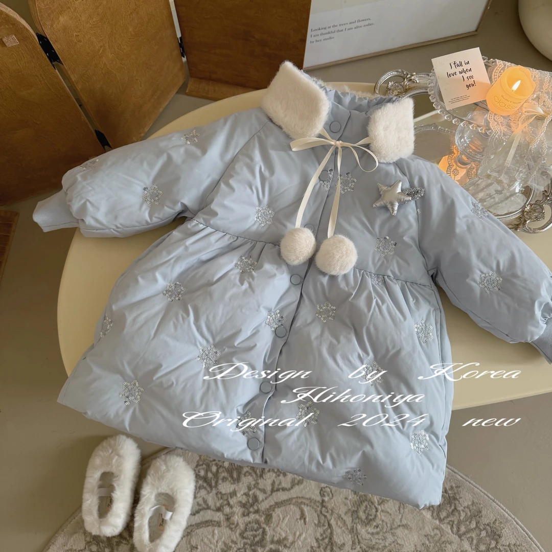 【爱莎】二Hihoniya~2024冬季宝宝款韩版90白鸭绒中长款羽绒服