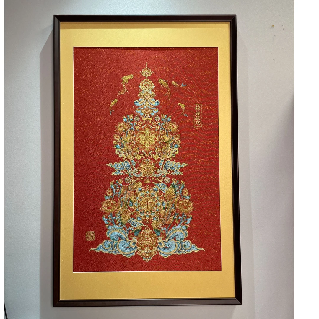 大漠.梵尘-刺绣材质【锦鲤献瑞】挂画茶室挂画书房挂画刺绣画