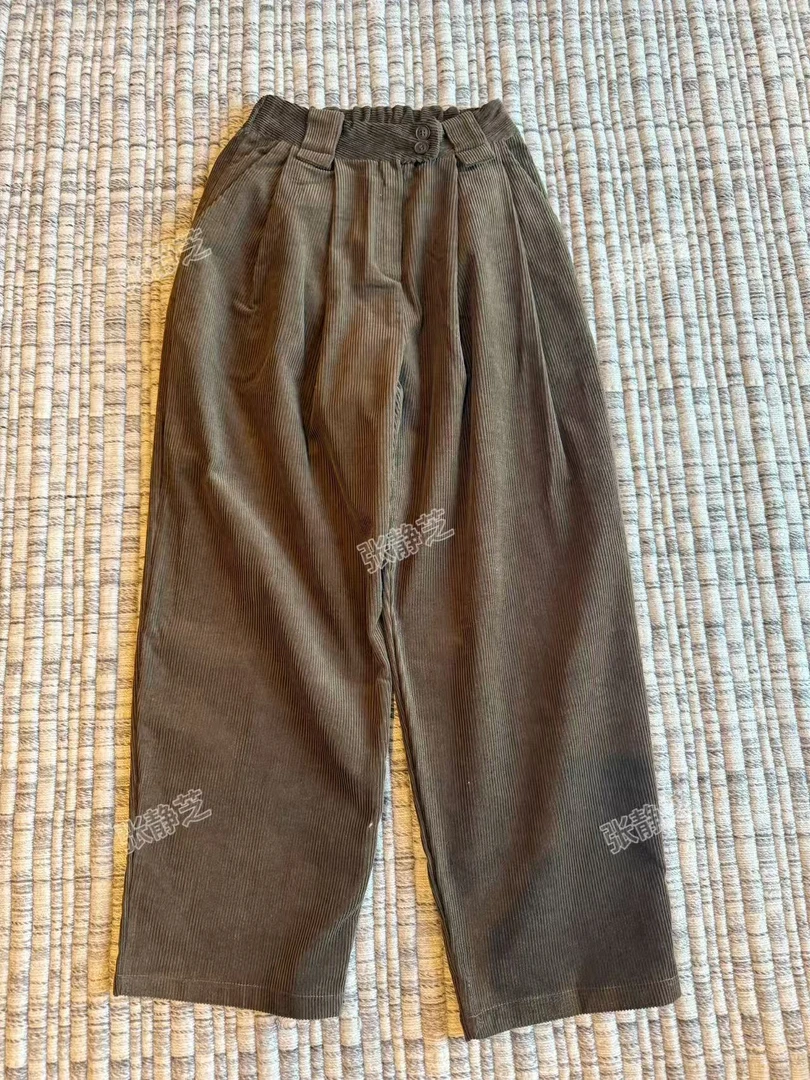 【张静芝】卡其色灯芯绒直筒休闲裤
