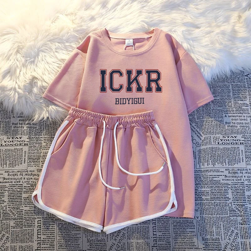 盐系运动套装女2025夏季新款学风院时尚宽松显瘦短袖短裤两件套