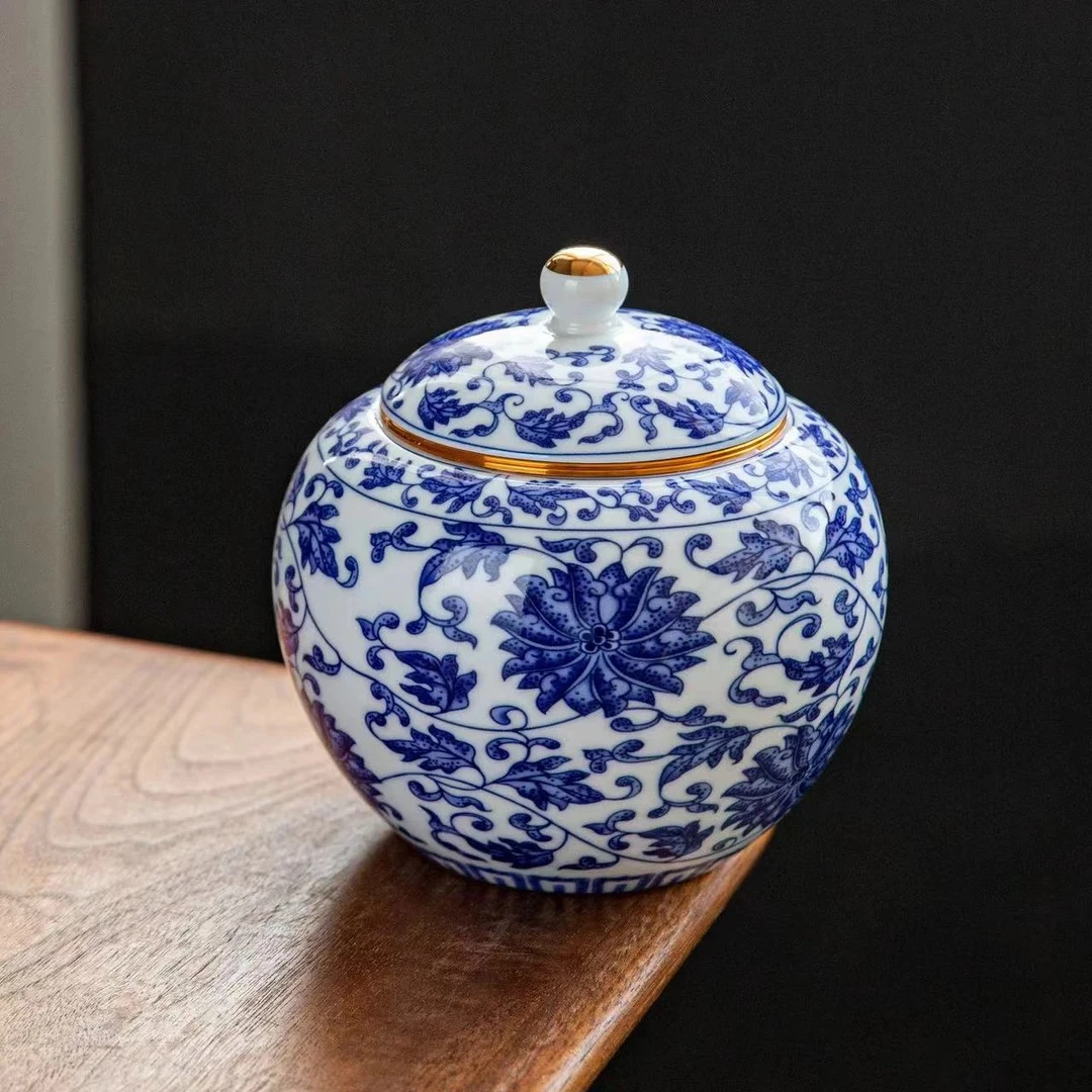 茶叶罐青花天圆石榴瓶螺旋口茶叶摆件一个