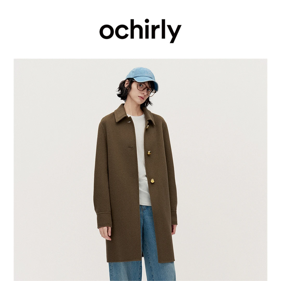#ochirly澳大利亚100%美丽诺羊毛双面呢外套女大衣新品