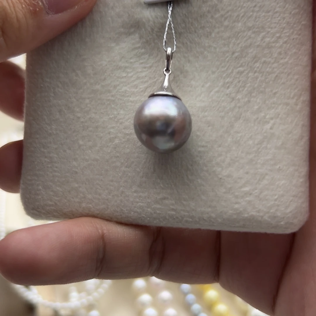 银S925镶嵌吊坠(不含链)海水珍珠12.7mm大溪地铂金灰
