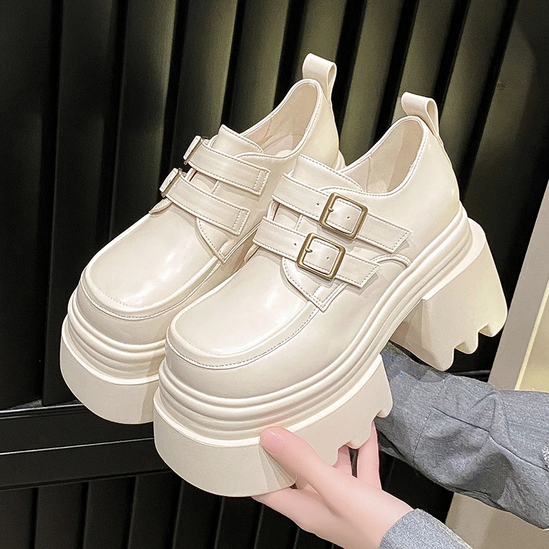 2025年春季新款10cm增高女鞋厚底高跟玛丽珍小皮鞋百搭英伦乐福鞋