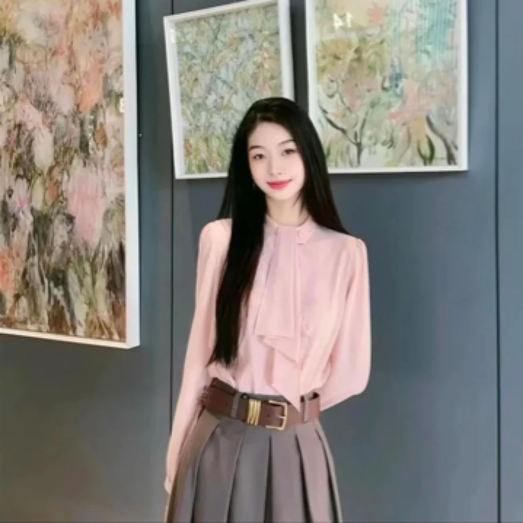 GIRDEAR/哥弟哥弟气质立领单排扣长袖衬衣轻职场轻薄衬衫1300744