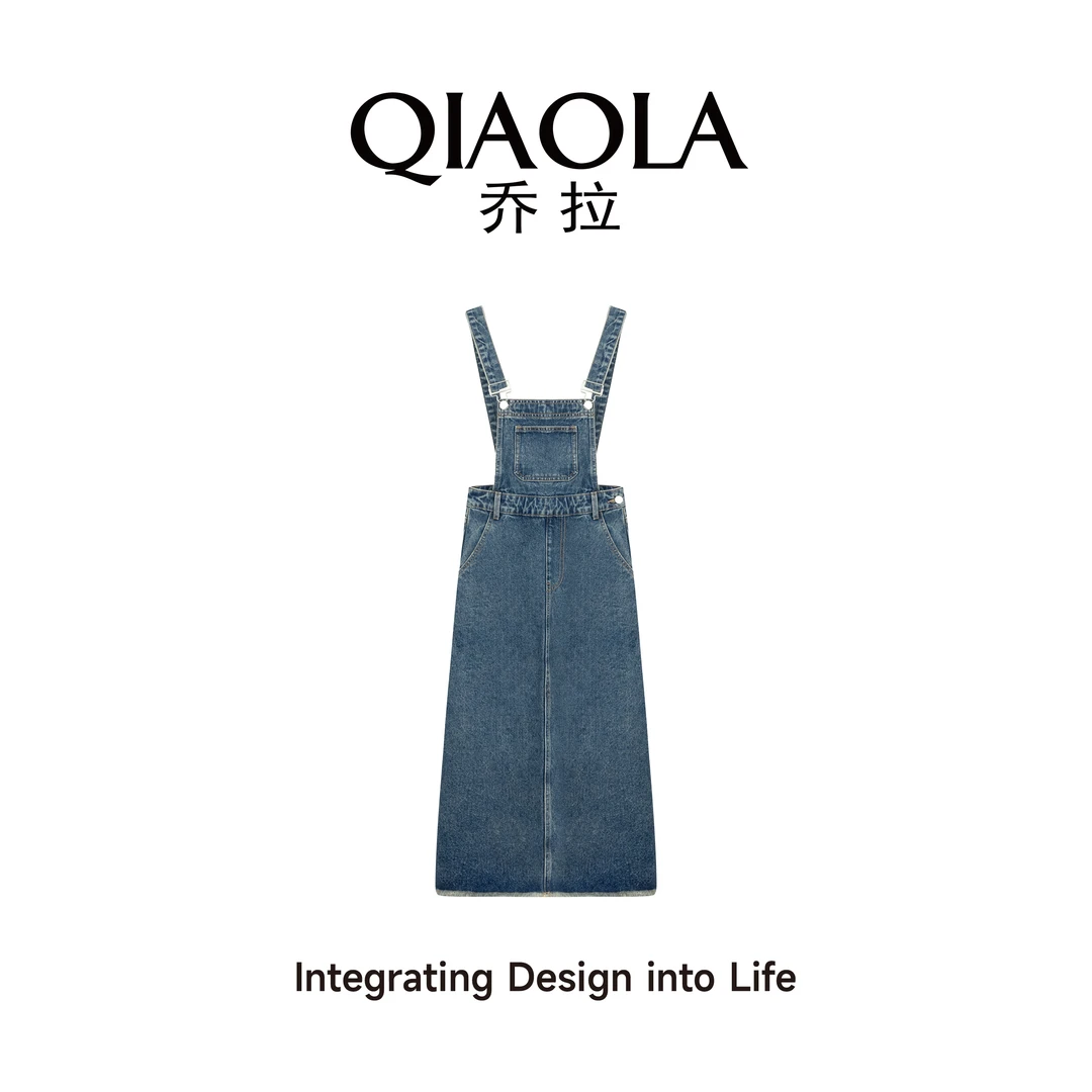 QIAOLA/乔拉【日光岛屿】春季新款牛仔背带裙设计时尚连衣裙