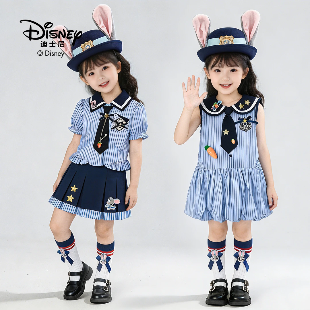 Disney/迪士尼兔子警官女童可爱短袖套装连衣裙夏季洋气休闲格子