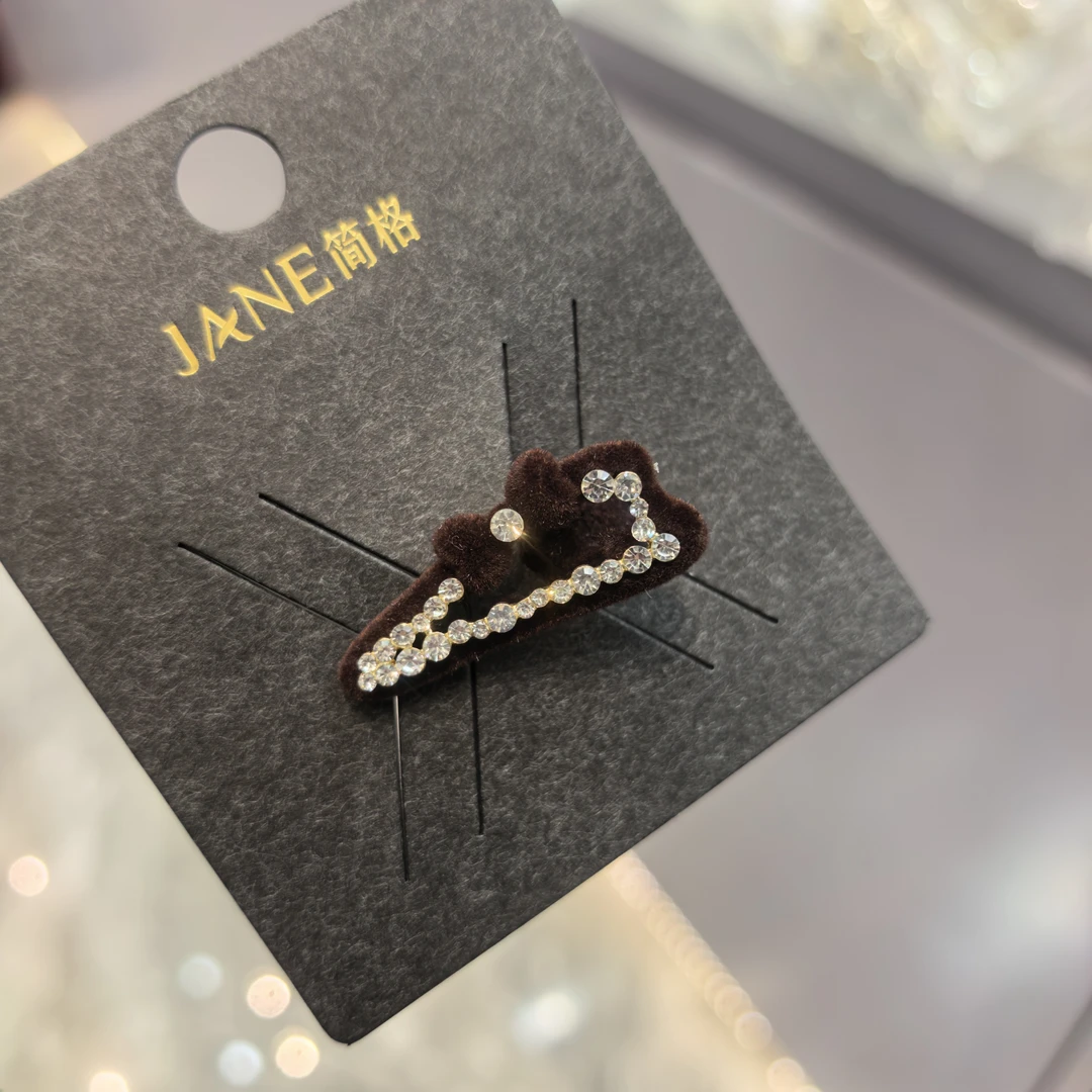 C658咖色绒绒蝴蝶结闪闪边夹