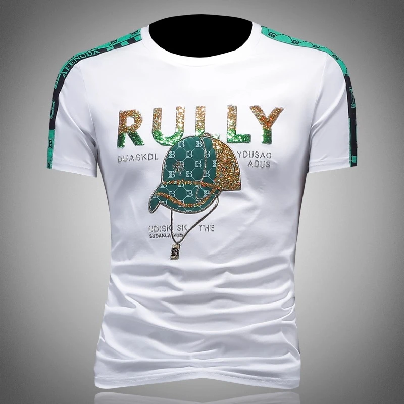 短袖T恤男士欧洲站潮牌夏季新款高端时尚青年亮片刺绣半袖体恤潮