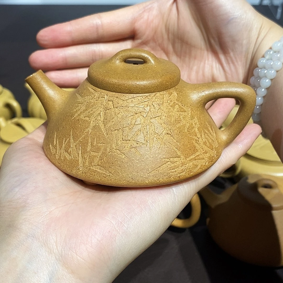 步***云茶壶紫砂石瓢黄金段130cc
