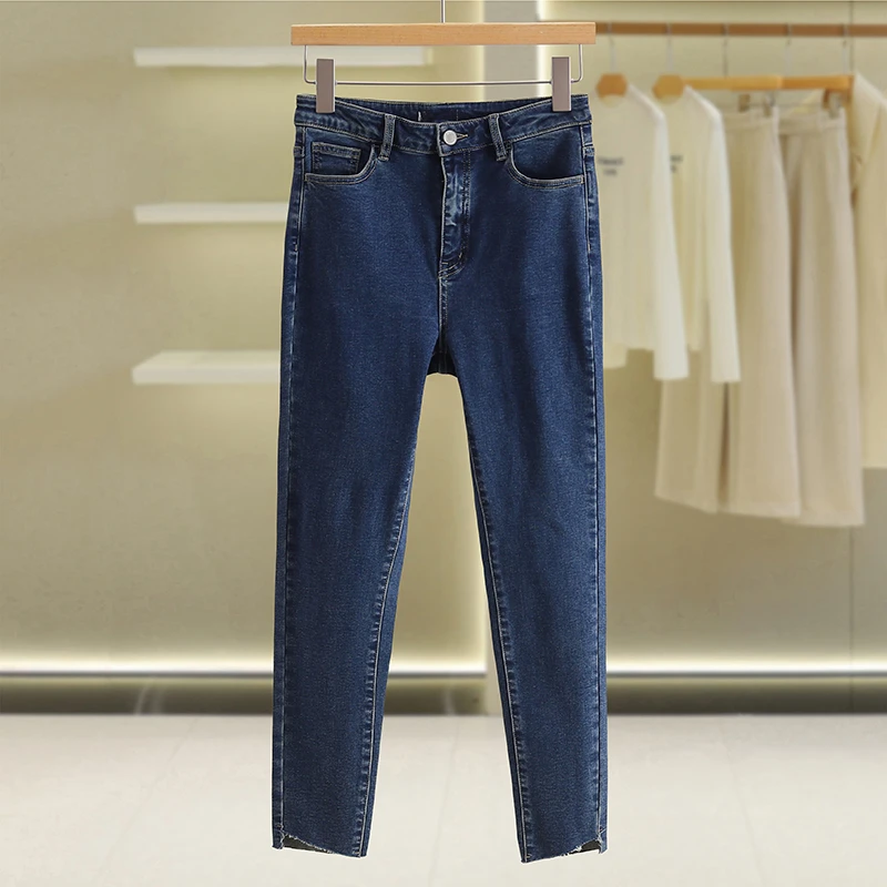 【伍莎-自营】不规则修身深色小脚牛仔裤#VZA38Z001