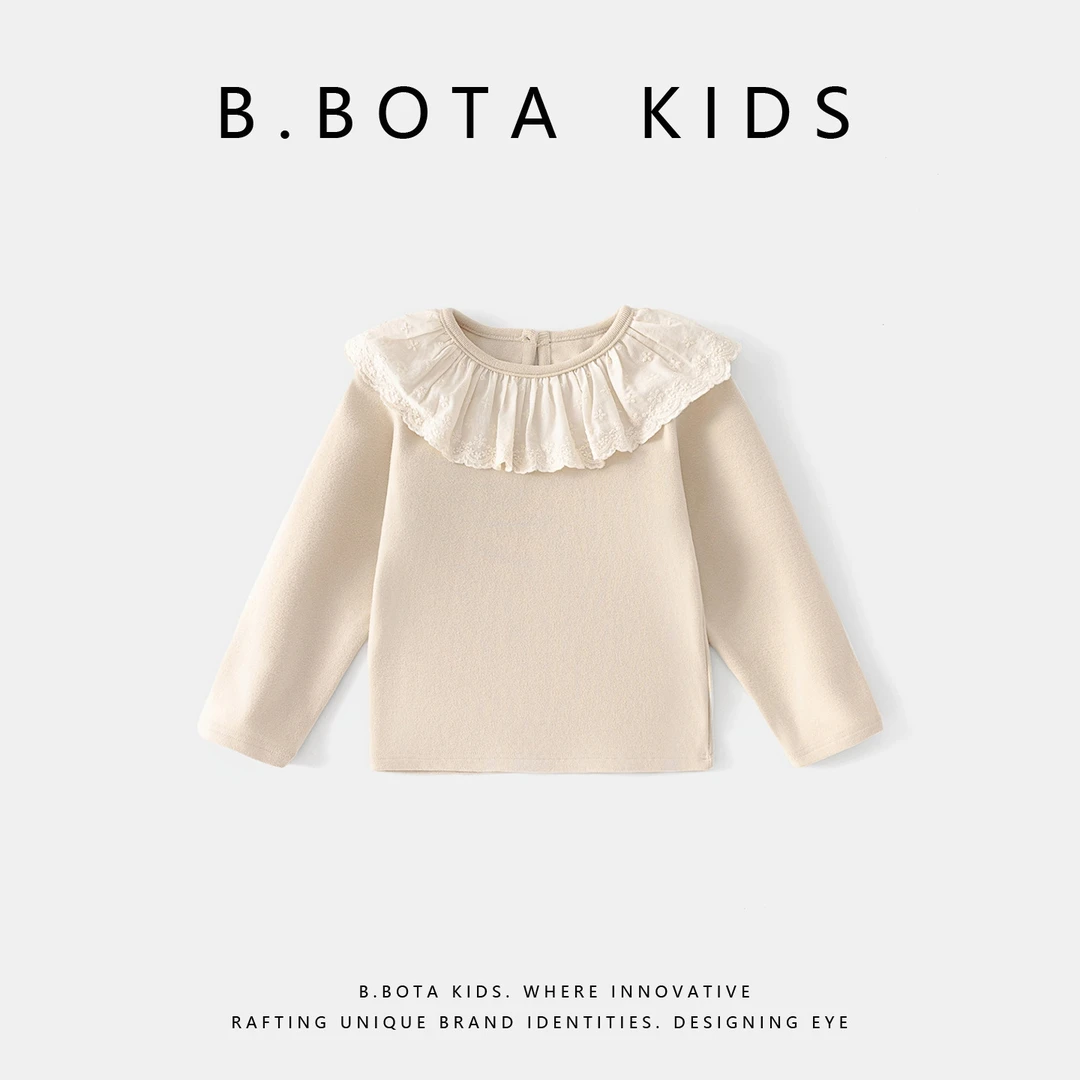 〖姐姐家〗2025冬款儿童蕾丝翻领纯色打底衫-sy3576