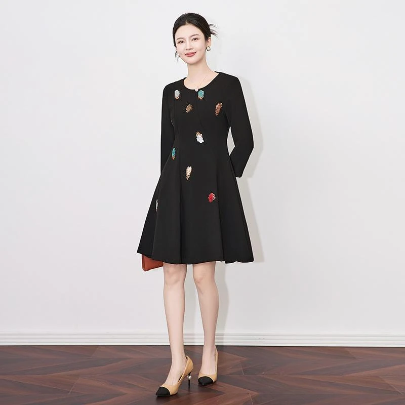 【女驸马】南油重工轻奢撞色亮片名媛气质女神范收腰连衣裙女春新