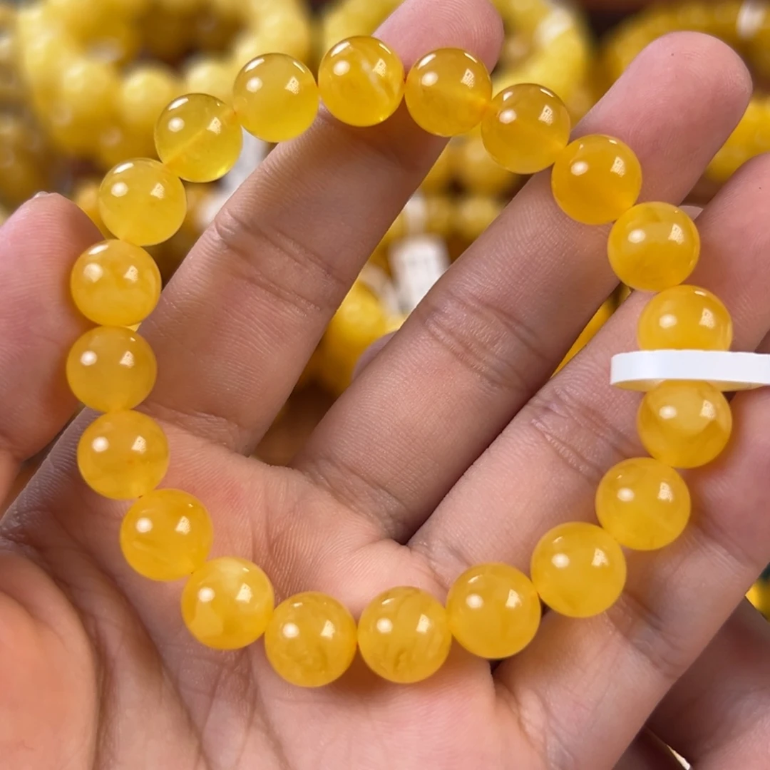 琥珀未镶嵌手链10g焦皮同料圆珠9mm hh
