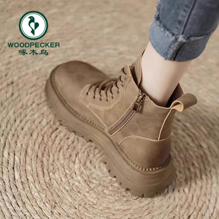 啄木鸟厚底马丁靴女款2025春秋新款百搭短筒英伦风休闲百搭大黄靴