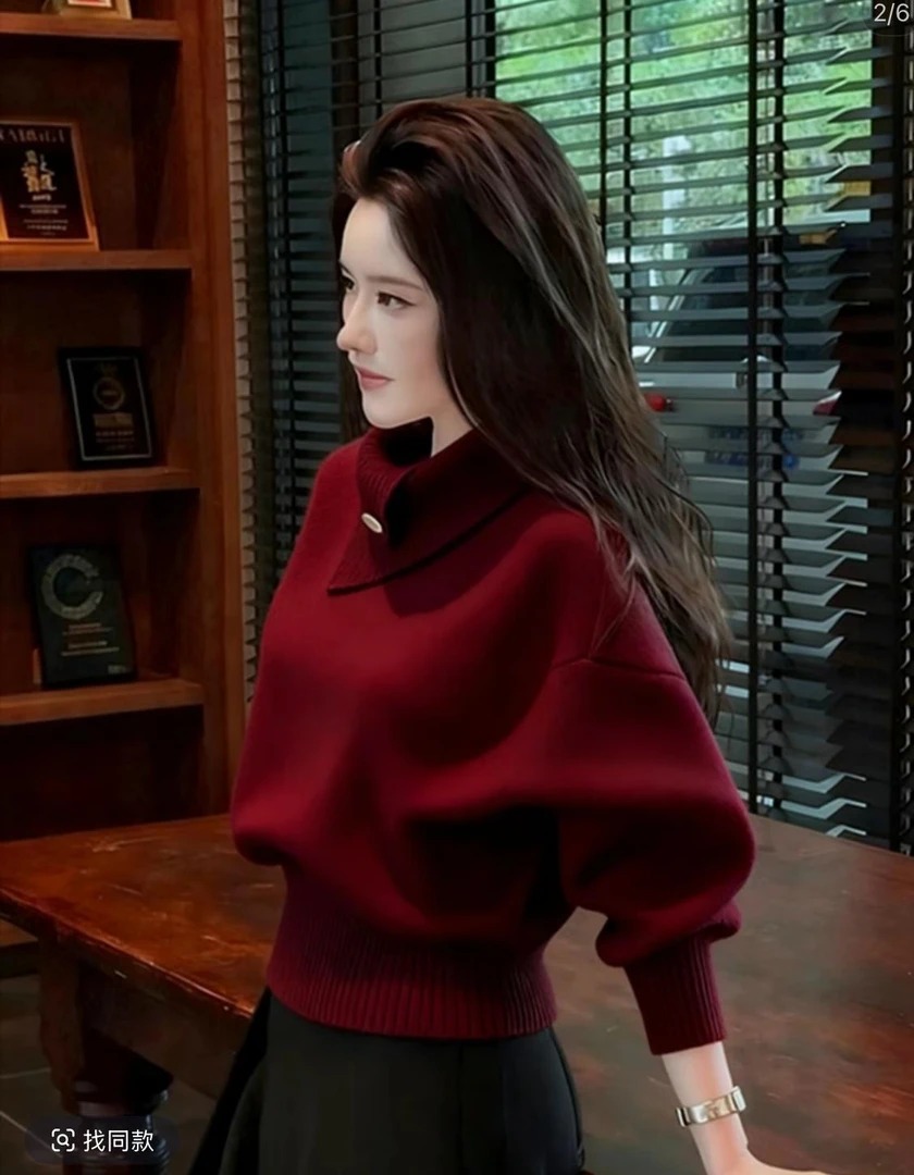 2025秋冬韩系高知老钱风轻熟设计感软糯慵懒橘色高领打底针织衫女