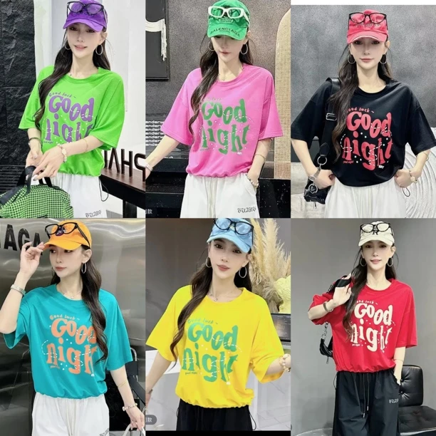 新款冰棉短袖圆领印花字母T恤宽松休闲7783