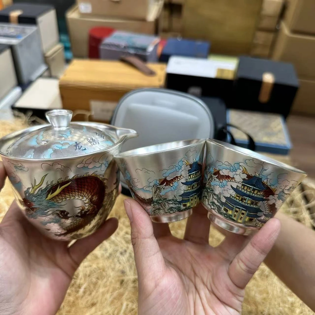 【闪购商品】陶然然茶器链接龙腾盛世鎏银旅行茶具@@1659