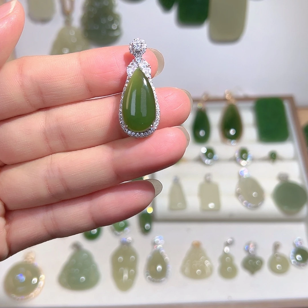 和田玉（碧玉）银S925镶嵌颈饰