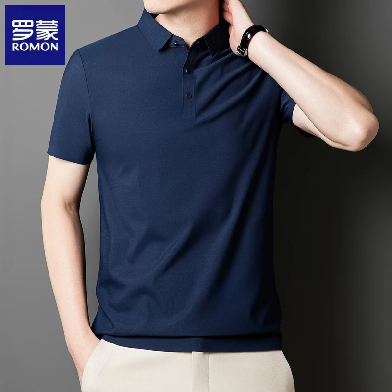 罗蒙冰丝短袖T恤男薄款透气半袖POLO衫商务翻领夏季休闲上衣男士