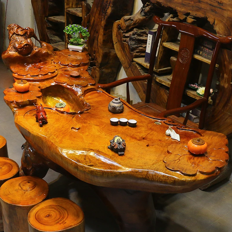 根雕茶台香樟木茶桌树根茶海实木茶几整体木头树头桌HB11099