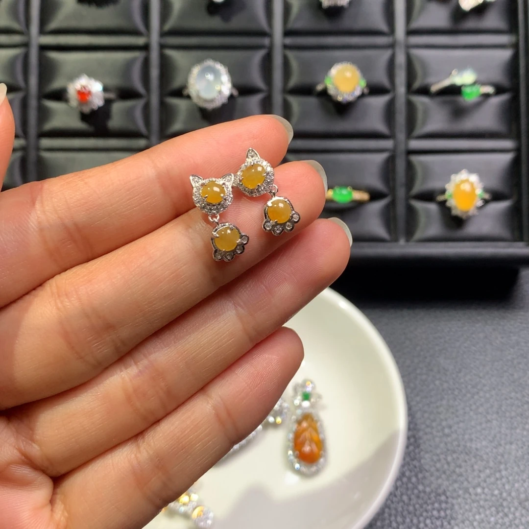 翡翠银S925镶嵌耳饰