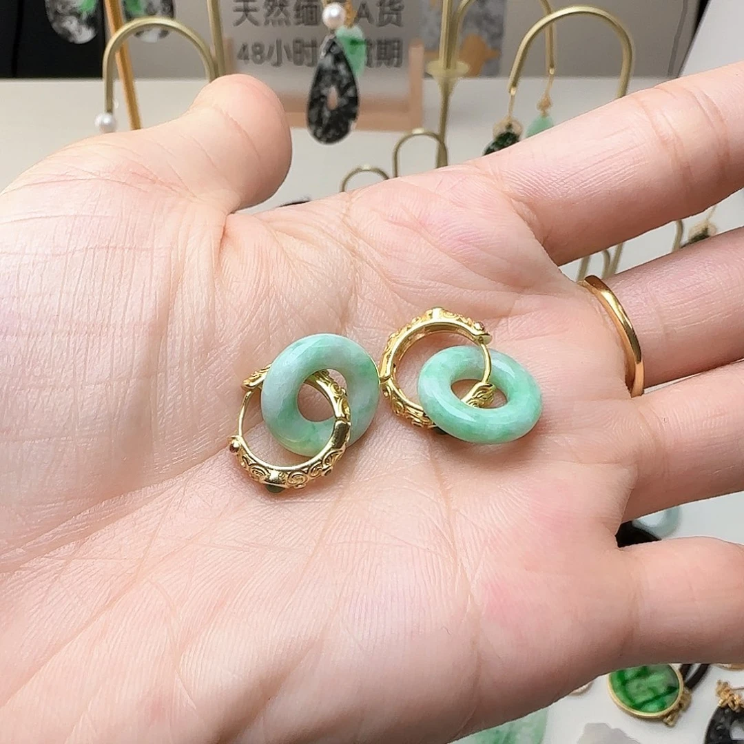 翡翠银S925镶嵌耳饰耳包款