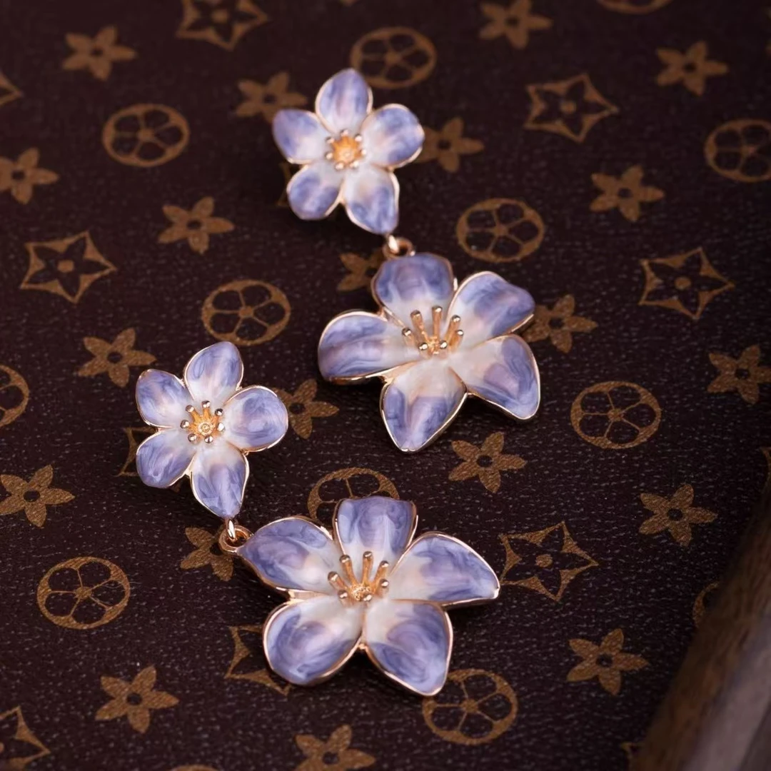 合金亚克力耳饰 2526 手工气质百搭少女复古古风简约长款紫色耳饰