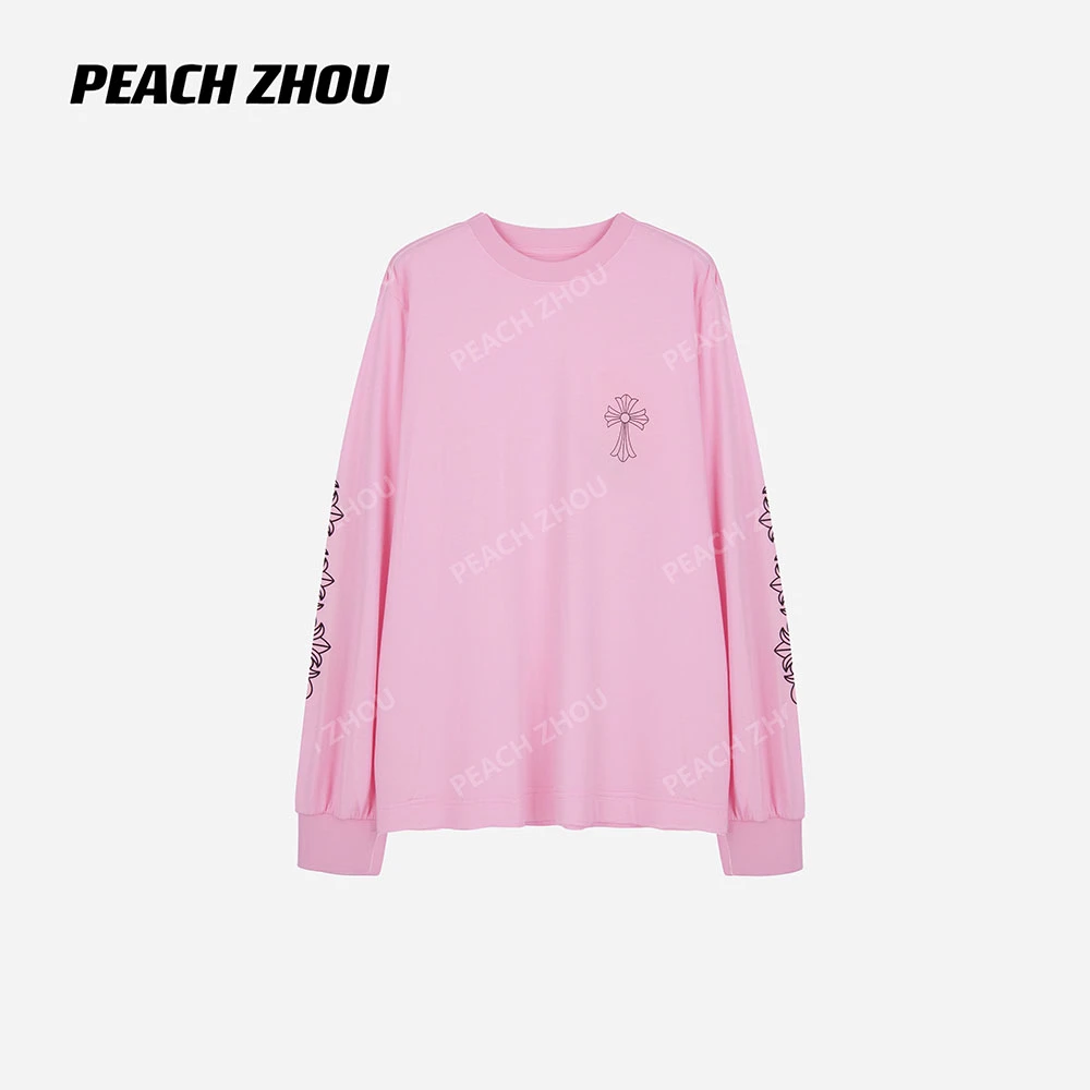 『PEACHZHOU』进口定制羊毛混纺梵文宝剑印花宽松休闲圆领长袖T恤