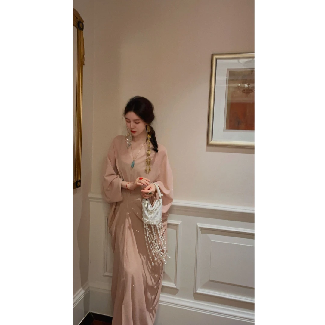 yanyan【十样锦】珠片设计轻盈仙女古风显瘦防晒飘逸罩衫连衣裙