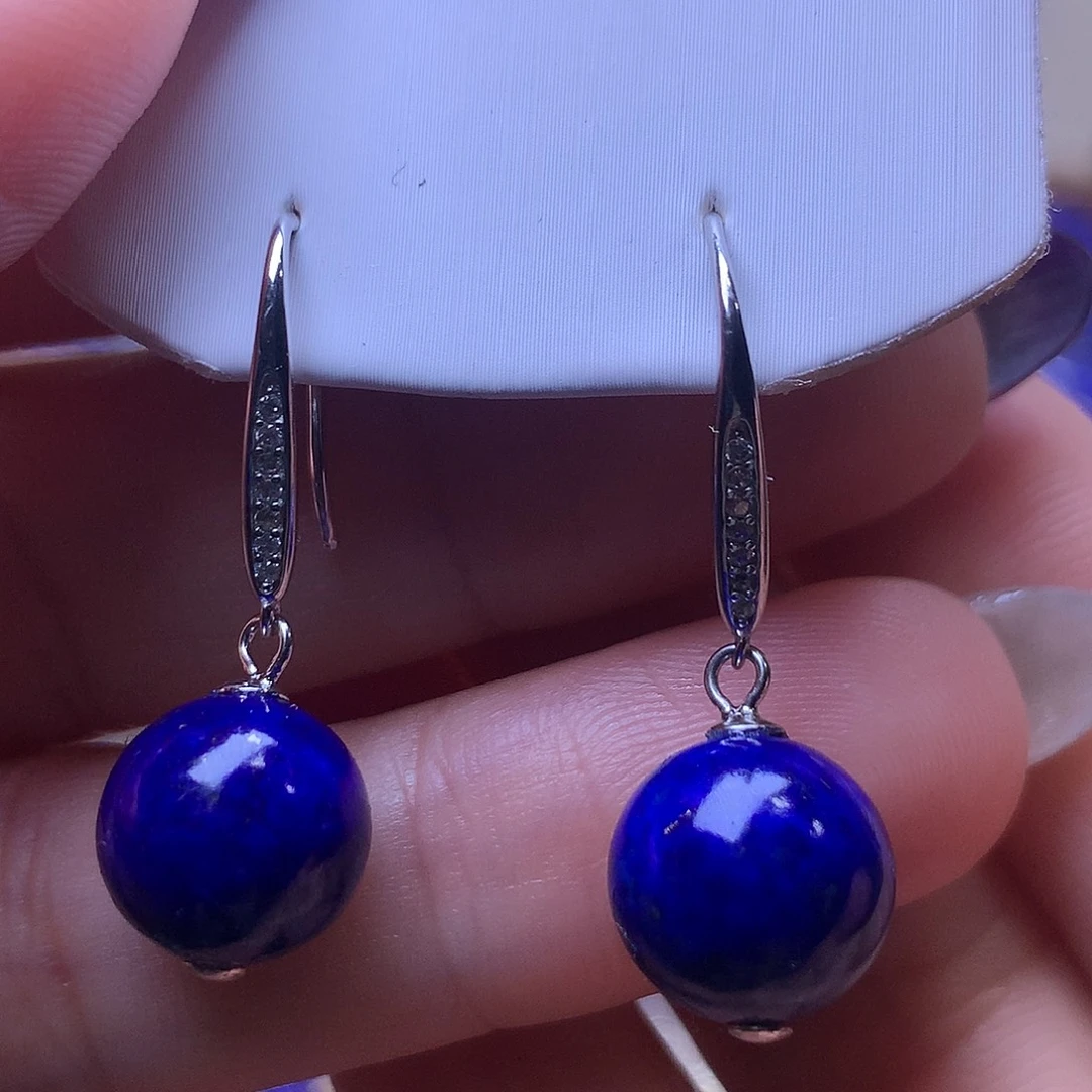 宝***卓青金石银S925镶嵌耳饰10.8m