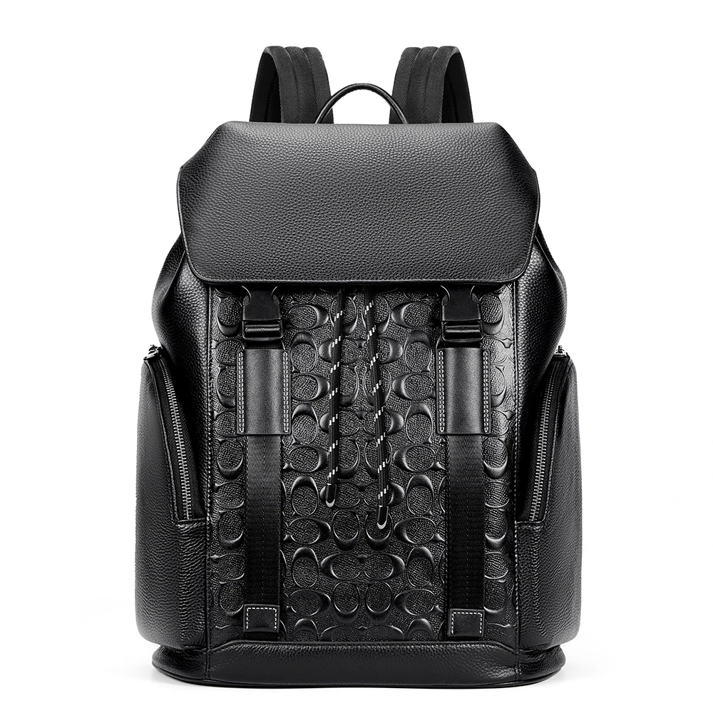 头层牛皮英伦风高端男士真皮3D浮雕设计休闲时尚潮流轻便双肩背包