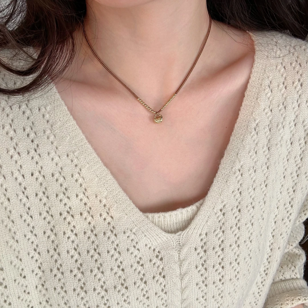 钛钢项链 8793小福包卡其编绳新中式轻奢时尚气质不掉色毛衣链