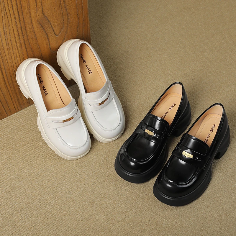 6cm跟高单鞋厚底复古真皮休闲时尚百搭圆头