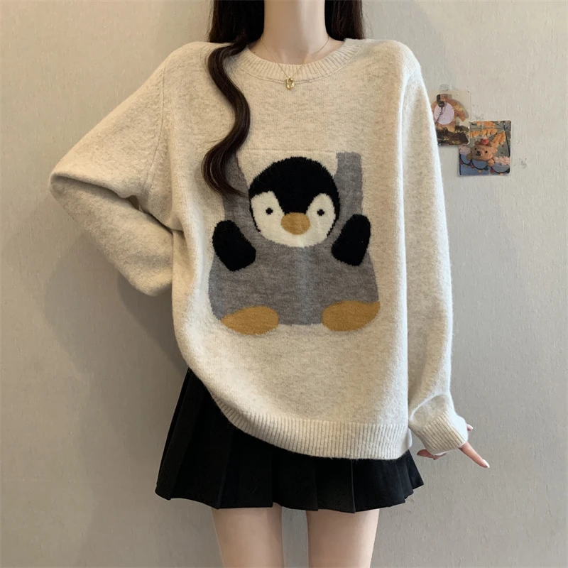 La Chapelle/拉夏贝尔正品卡通刺绣针织衫百搭秋冬女胖MM新款毛衣