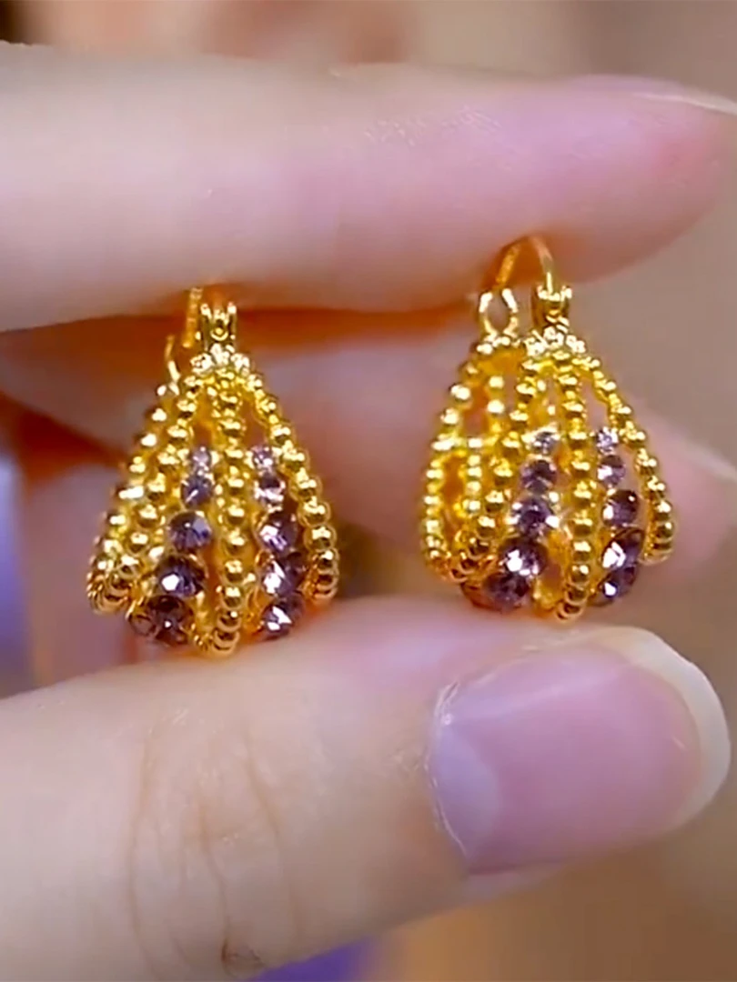 铜合金耳饰 新款轻奢紫色锆石水晶耳环超仙小众气质耳扣款
