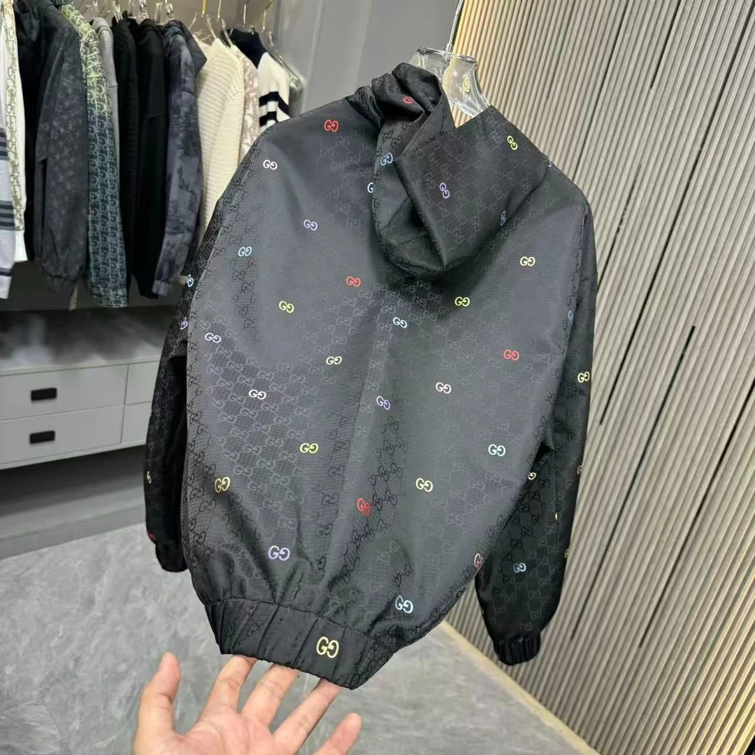 佐亿龍扎染外套男黑色连帽免烫夹克秋季防风户外色块RS6013