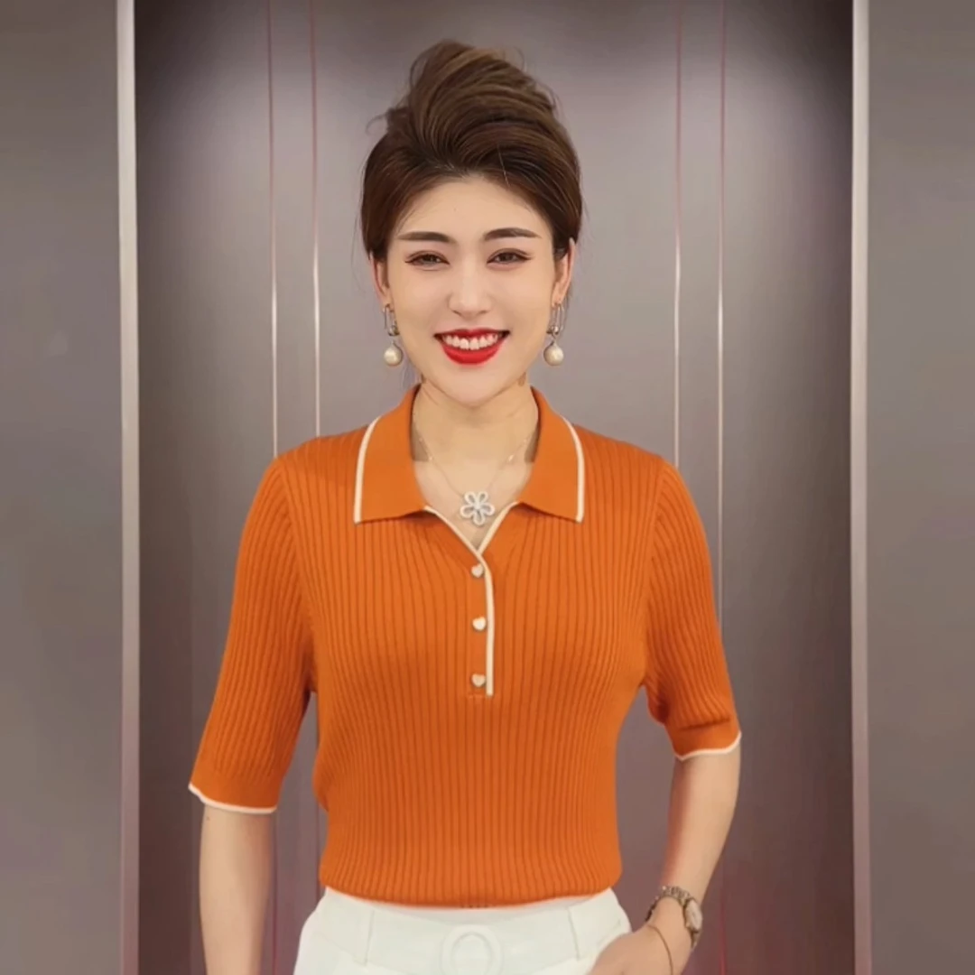 【招牌港风五分袖】66201法式桃心高弹气质显瘦百搭五分袖上衣百搭-