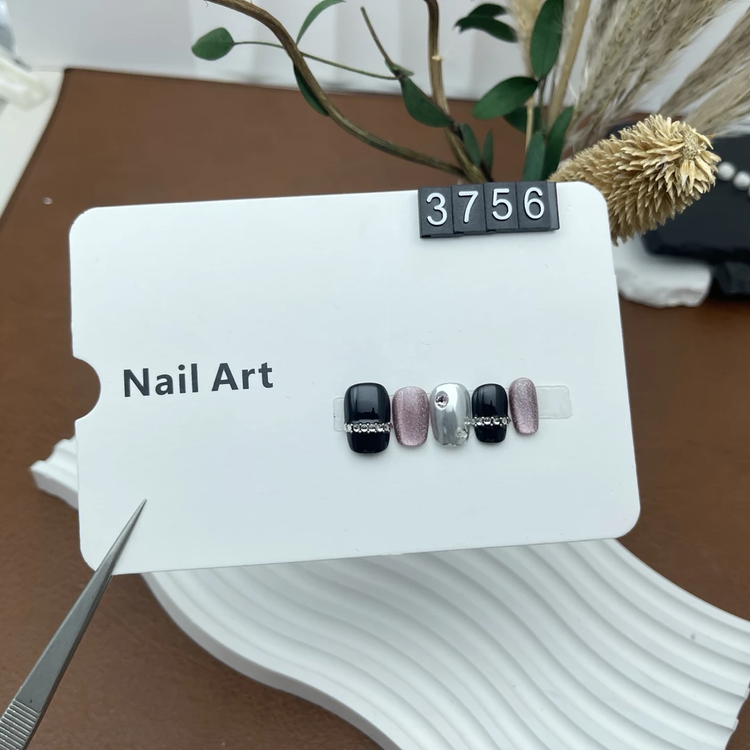 3756极光猫眼手工款式穿戴甲中长款穿戴式流行冰透气质可爱冬季