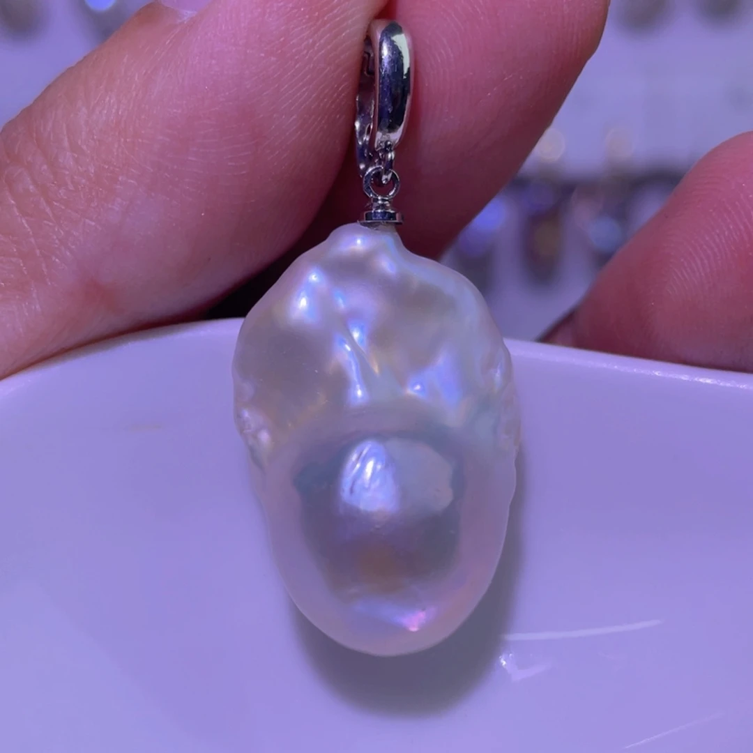 银S925镶嵌淡水珍珠天然淡水珍珠吊坠