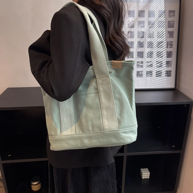 韩版防水纯色尼龙布多隔层电脑包大容量女单肩手提包