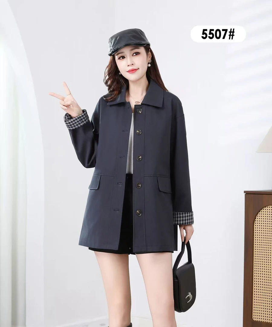 风衣外套女翻领POLO领春秋显瘦常规上衣中长款口袋