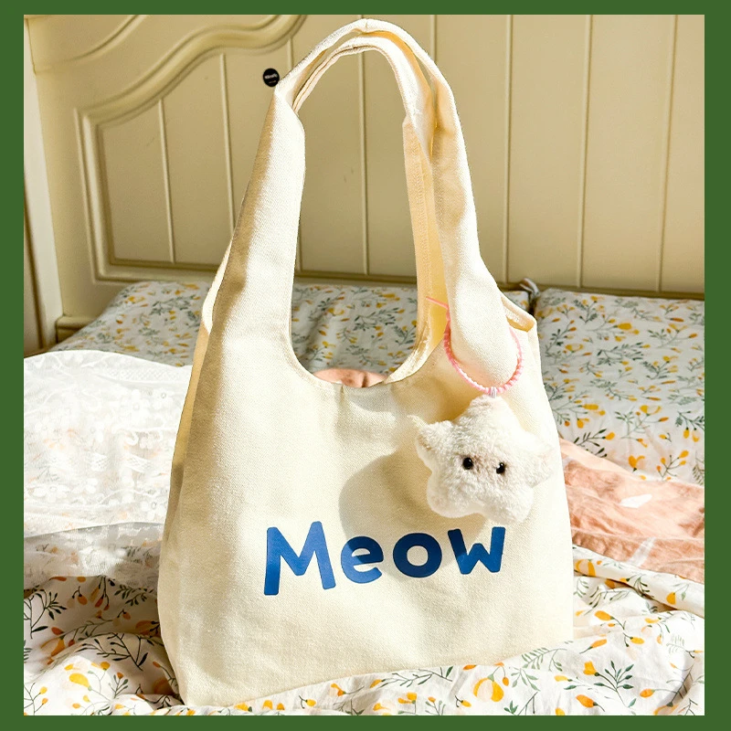 帆布包夏天女2025新款手提单肩帆布袋大容量学生通勤白色托特包包